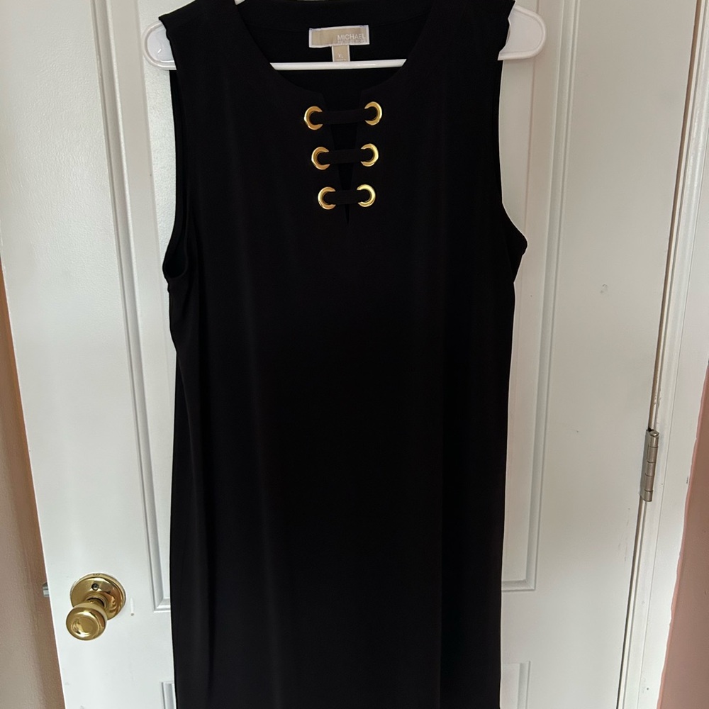 Michael Kors Black Sleeveless Dress with Gold Accents